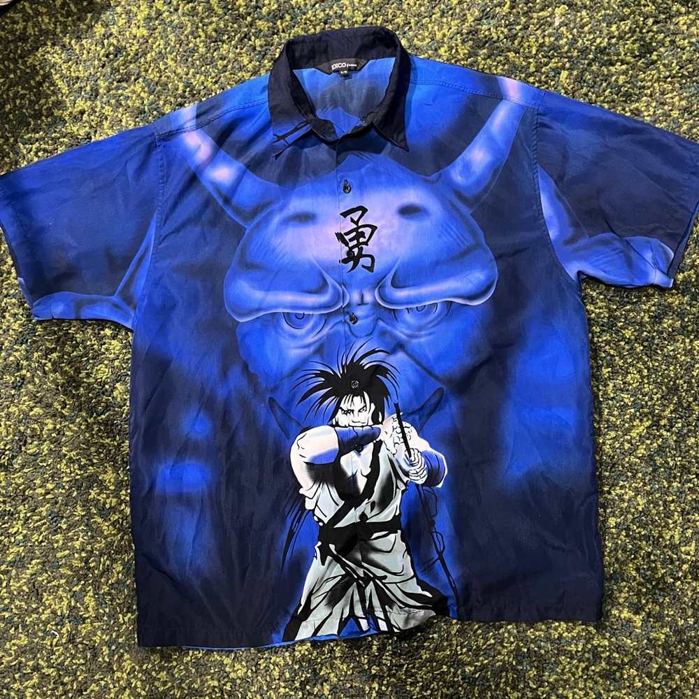Exco Y2K AOP Anime Samurai Button Up (XL, oversized)
